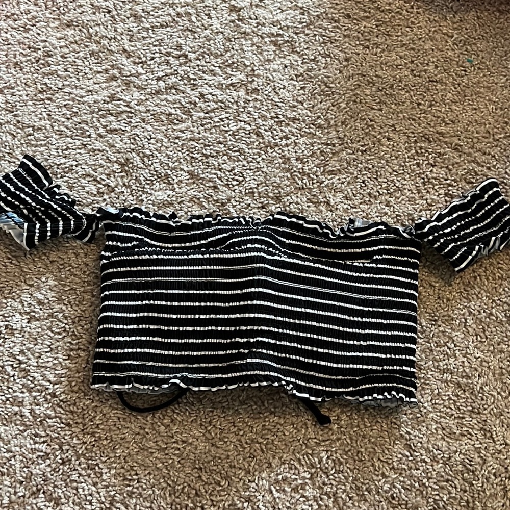 Striped bikini top/stretchy lace up bandeau